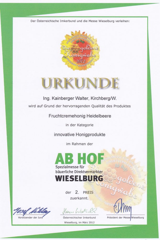 Fruchtcremehonig Heidelbeere 2. Preis